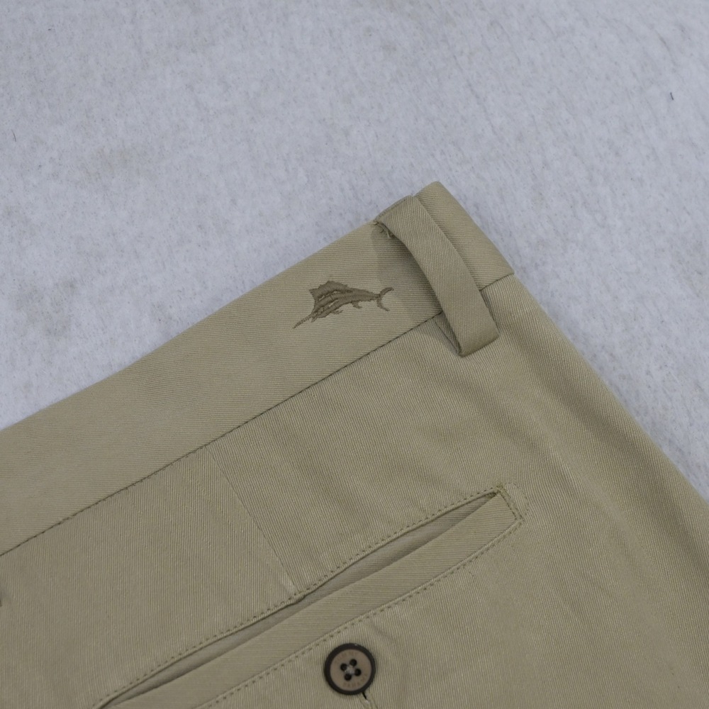 Tommy Bahama Hawaiian Pants Mens 36x30 Tan Silk Cotton Blend Flat Front Logo
